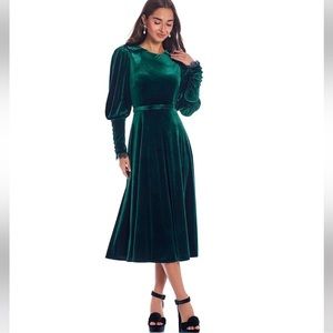 Antonio Melani x Nicola Bathie Helen Stretch Velvet Jewel Neck  Midi Dress.